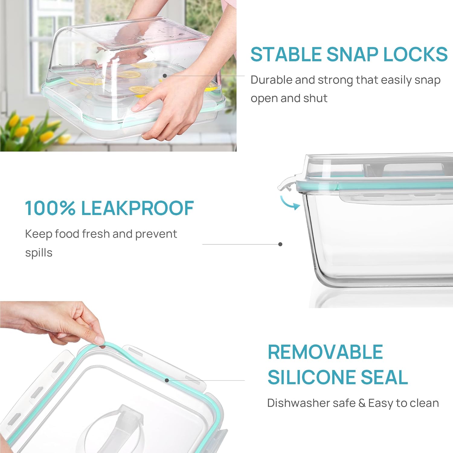 Vtopmart Extra Large Glass Food Storage Containers - 6.5L BPA Free with Airtight Snap Lids | Perfect for Roasting Turkey, Baking Casseroles, and Storing Fruits