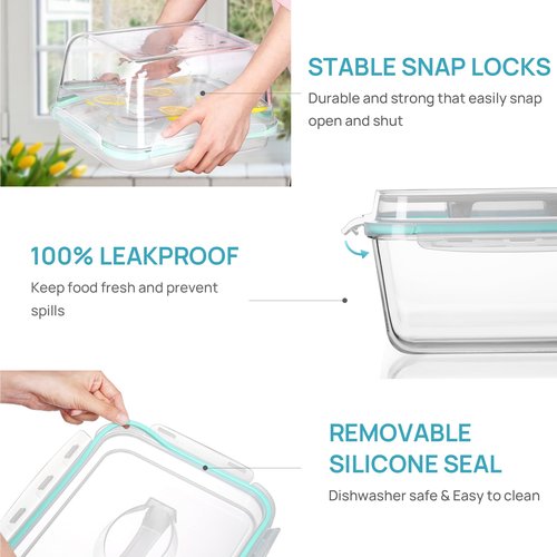 Vtopmart 6.5L/ 220oz/ 27.5cup Extra Large Glass Food Storage Containers with Snap Airtight Lids for Roasting Turkey, Chicken, Baking Casserole, Fruits, Party, BPA Free, Oven Safe, Freezer, Dishwasher