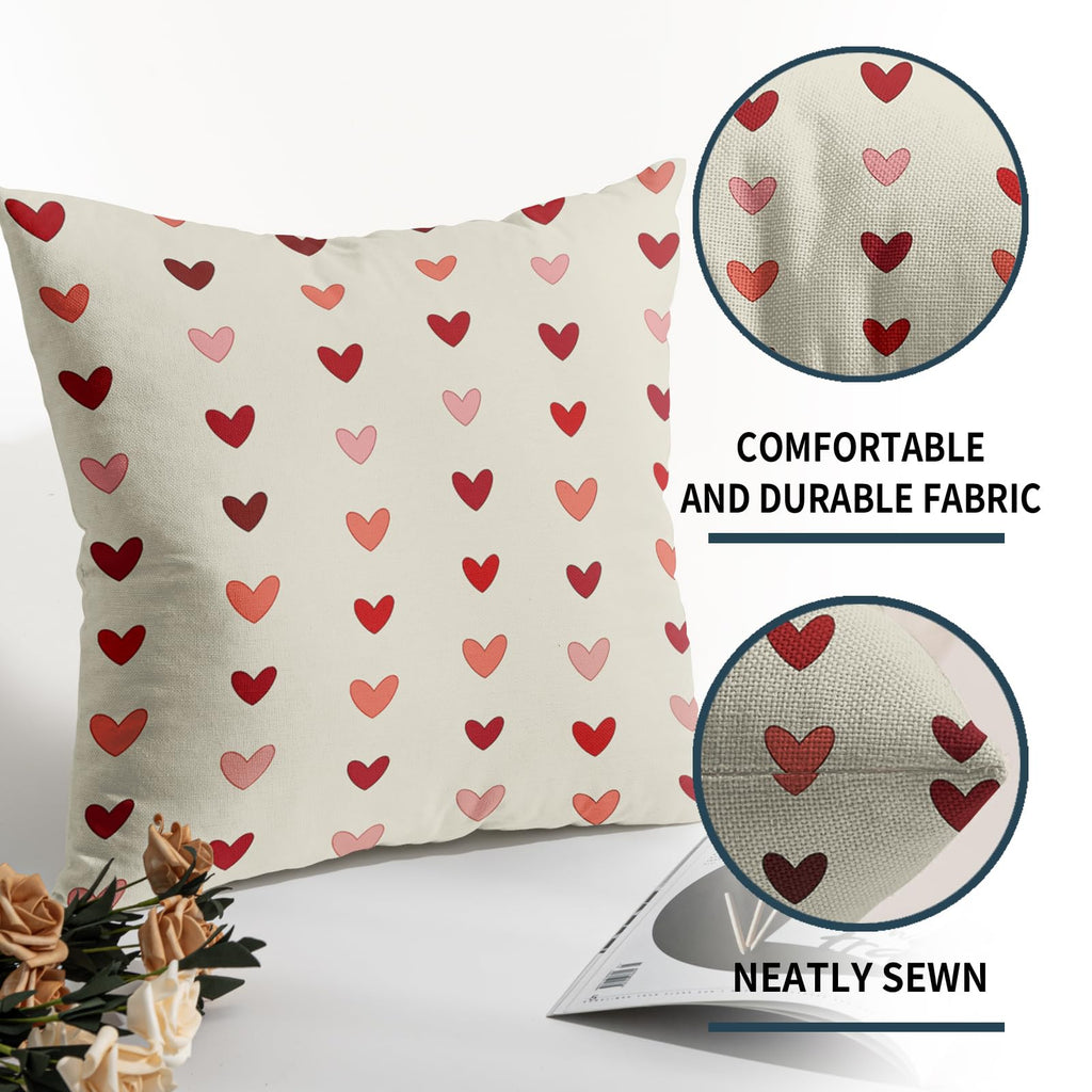Valentines Pillow Covers 18x18 Set of 2 Valentine's Day Red Pink Love Heart Stripe Decorative Outdoor Throw Pillows Farmhouse Holiday Valentine Decor Pillowcases Cushion Cases for Sofa Couch Bed