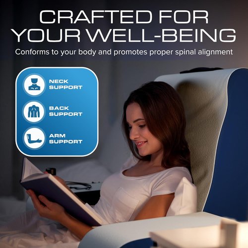 Kolbs Wedge Reading Pillow - Plush Backrest Cushion with Arms for Comfort | 19" Blue Bed Chair