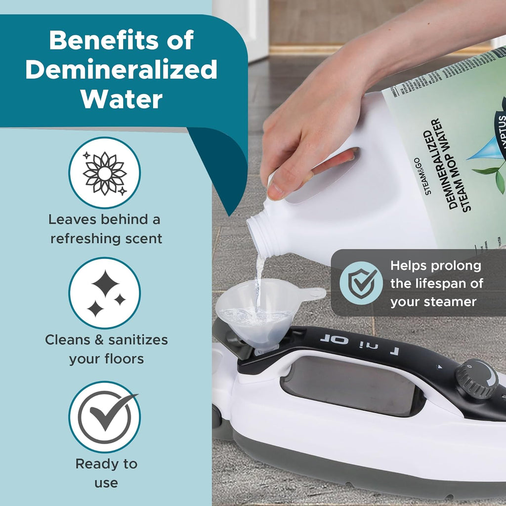 Steam & Go Demineralized Water - Ready-to-Use Multi-Surface Cleaner | Eucalyptus Mint, 128oz