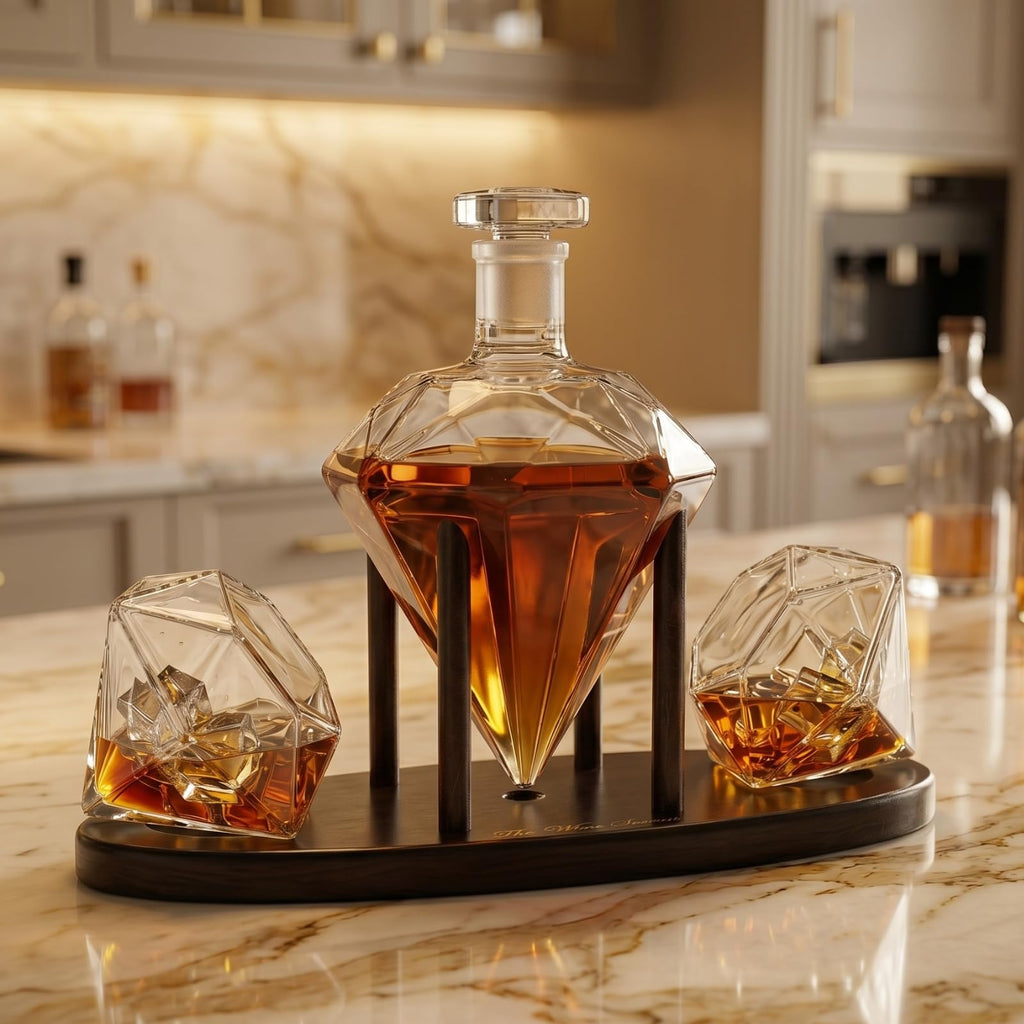 The Wine Savant Diamond Whiskey Decanter l With 2 Diamond Glasses Liquor, Scotch, Rum, Bourbon, Vodka, Tequila Decanter (750 ML DECANTER)