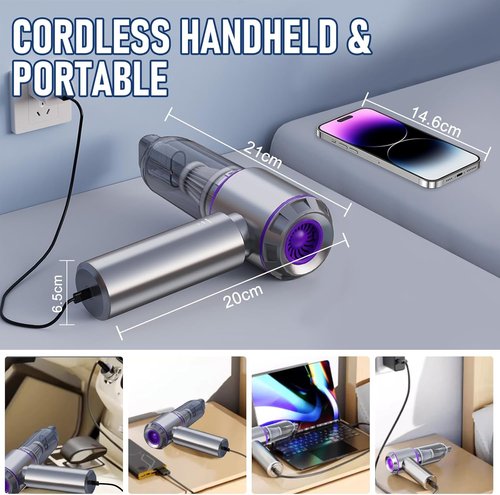 Houscly Car Vacuum - Portable Cordless 20000PA High Power 4-in-1 Duster & Blower | Ideal for Home & Travel