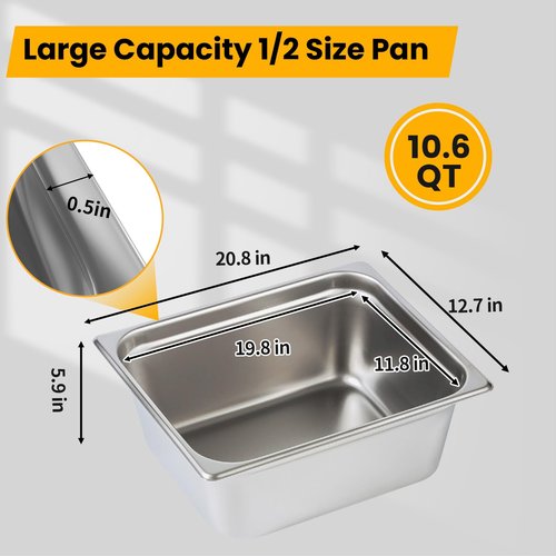 Aplancee 4-Pack Hotel Pans with Lids 1/2 Size x 6 Inch Deep, Commercial Stainless Steel Food Pan Dishwasher Safe for Buffet, Steam Table, Restaurant & Cooking