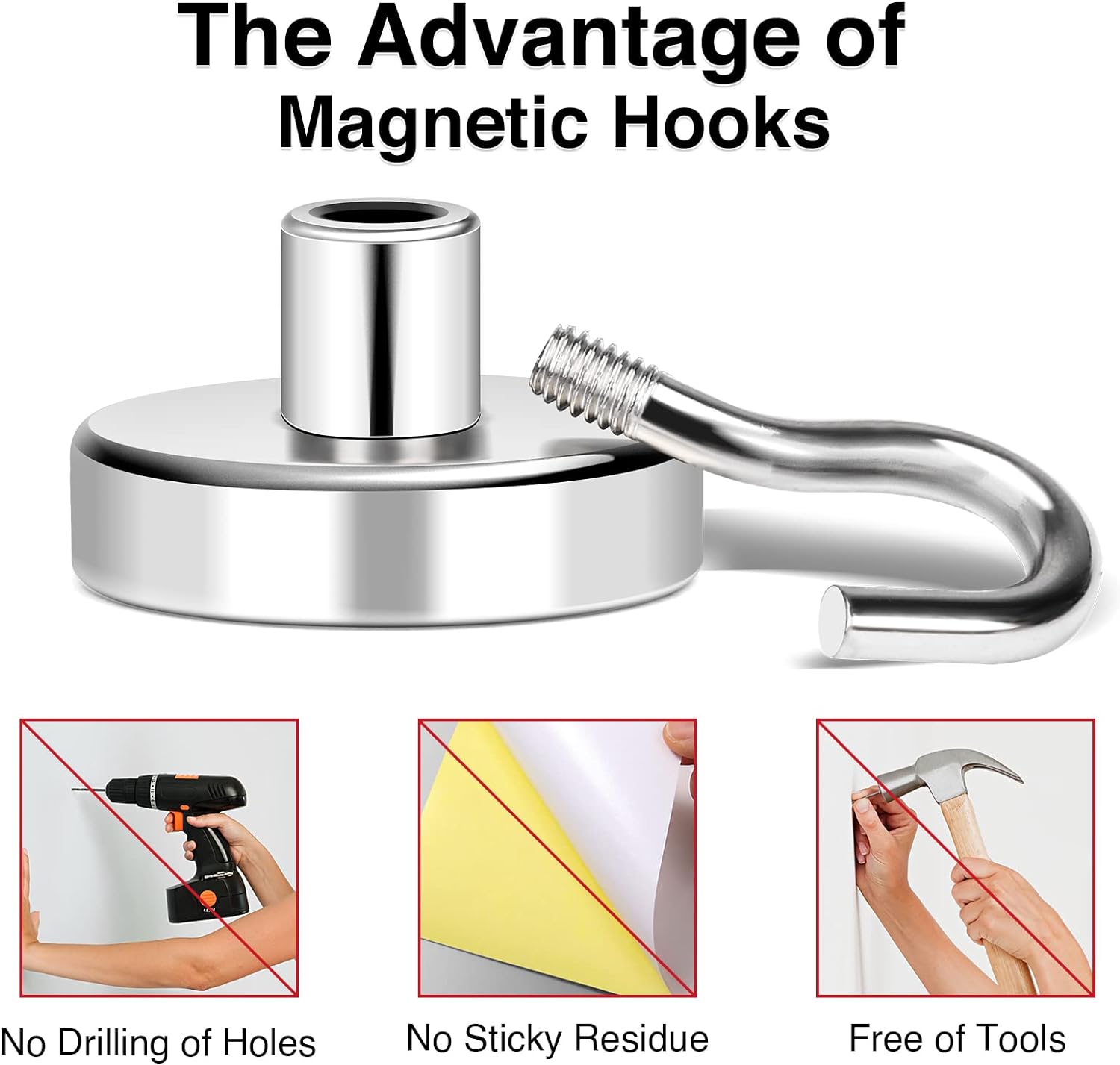 MIKEDE Magnetic Hooks - Heavy Duty 50Lbs+ Neodymium Magnet Hooks for Storage | Pack of 4