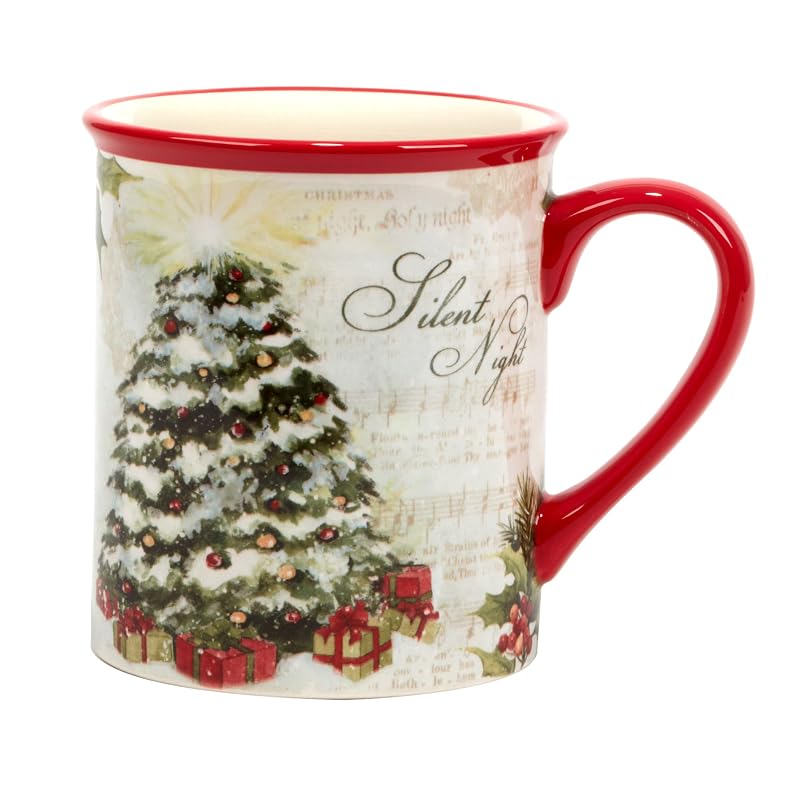 Silent Night 16 oz Mugs Set of 4 – Durable Earthenware, Susan Winget Holiday Design