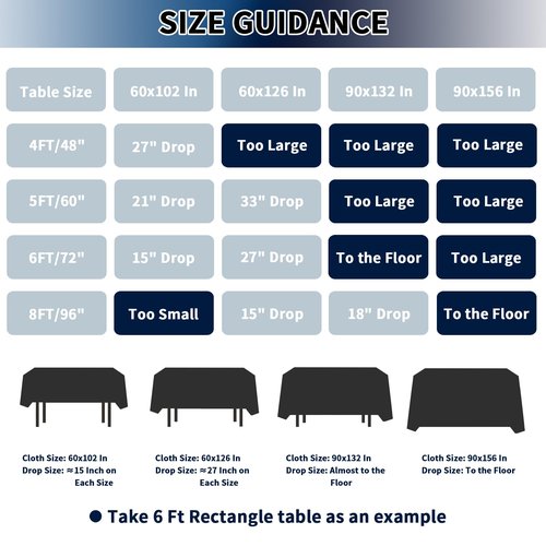 PureFit 6 Pack Rectangle Black Table Cloths 90 x 132 Inch for 8Ft Tables, Stain and Wrinkle Resistant Table Linens for Home Use, Wedding, Party, Banquet and Camping