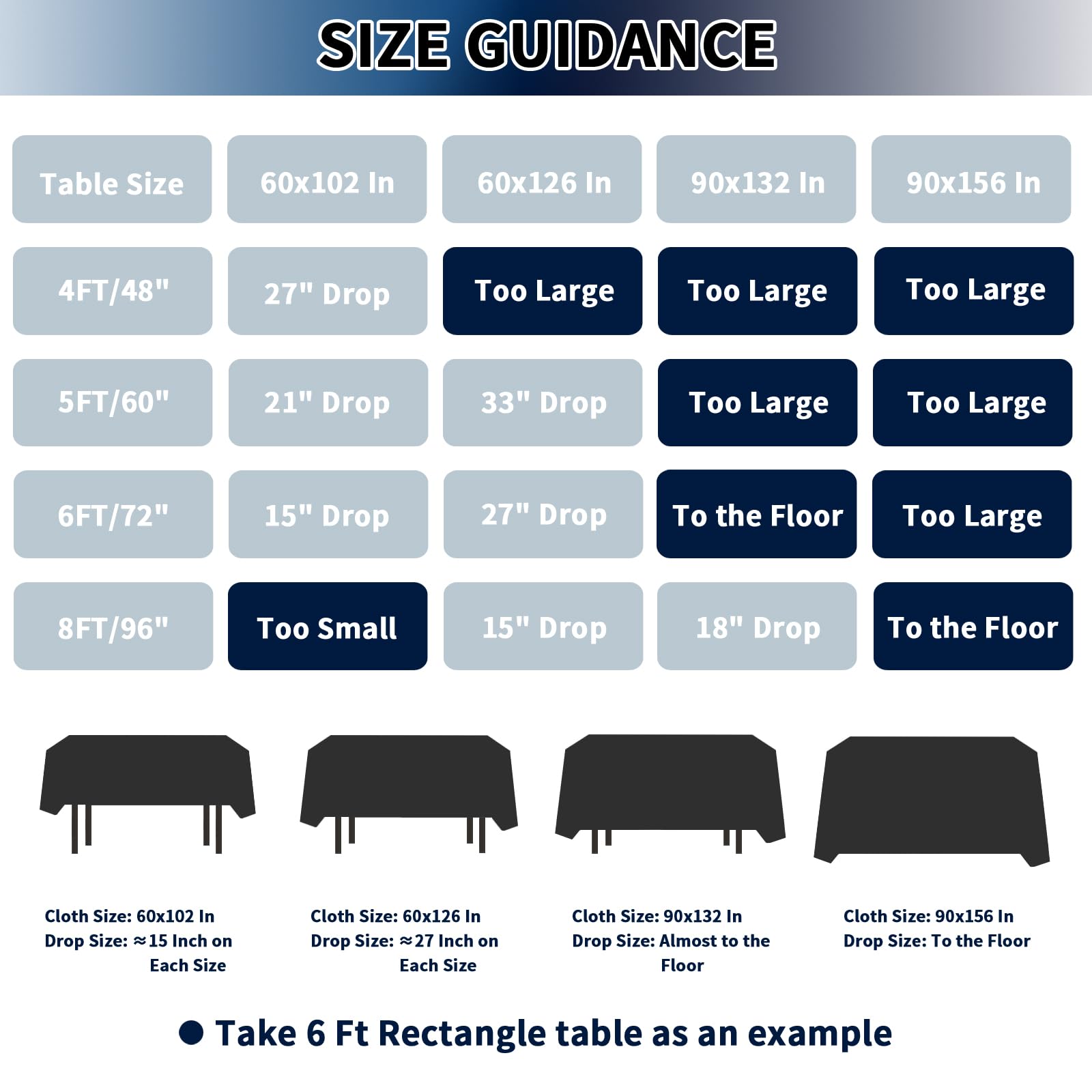 PureFit 6 Pack Rectangle Black Table Cloths 60 x 126 Inch for 6Ft Tables, Stain and Wrinkle Resistant Table Linens for Home Use, Wedding, Party, Banquet and Camping