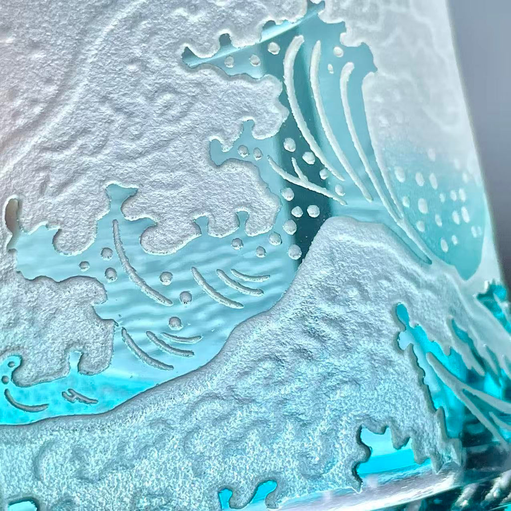 suigetsu Crystal Luxury Whiskey Glass, Mount Fuji Design, Japanese Style Hand Cut Glass Tumblers (turquoise)