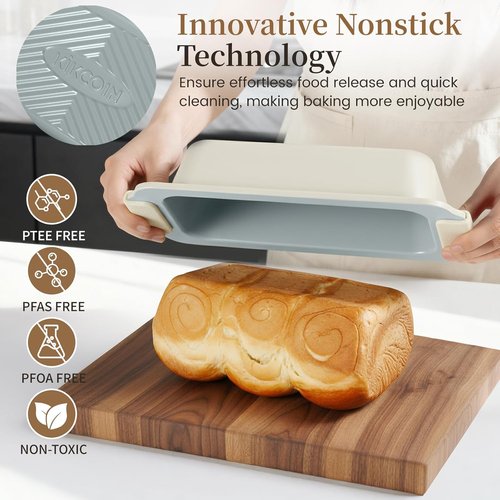 Kikcoin 25 PCS Non-Stick Baking Pans Set - Heavy-Duty Silicone Handle Bakeware | Oven Safe to 450°F, Cream