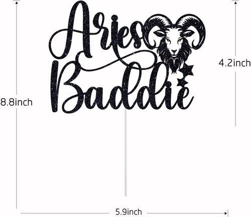 Aries Baddie Cake Topper - Zodiac Birthday Party Decor | Black Glitter Constellation Design