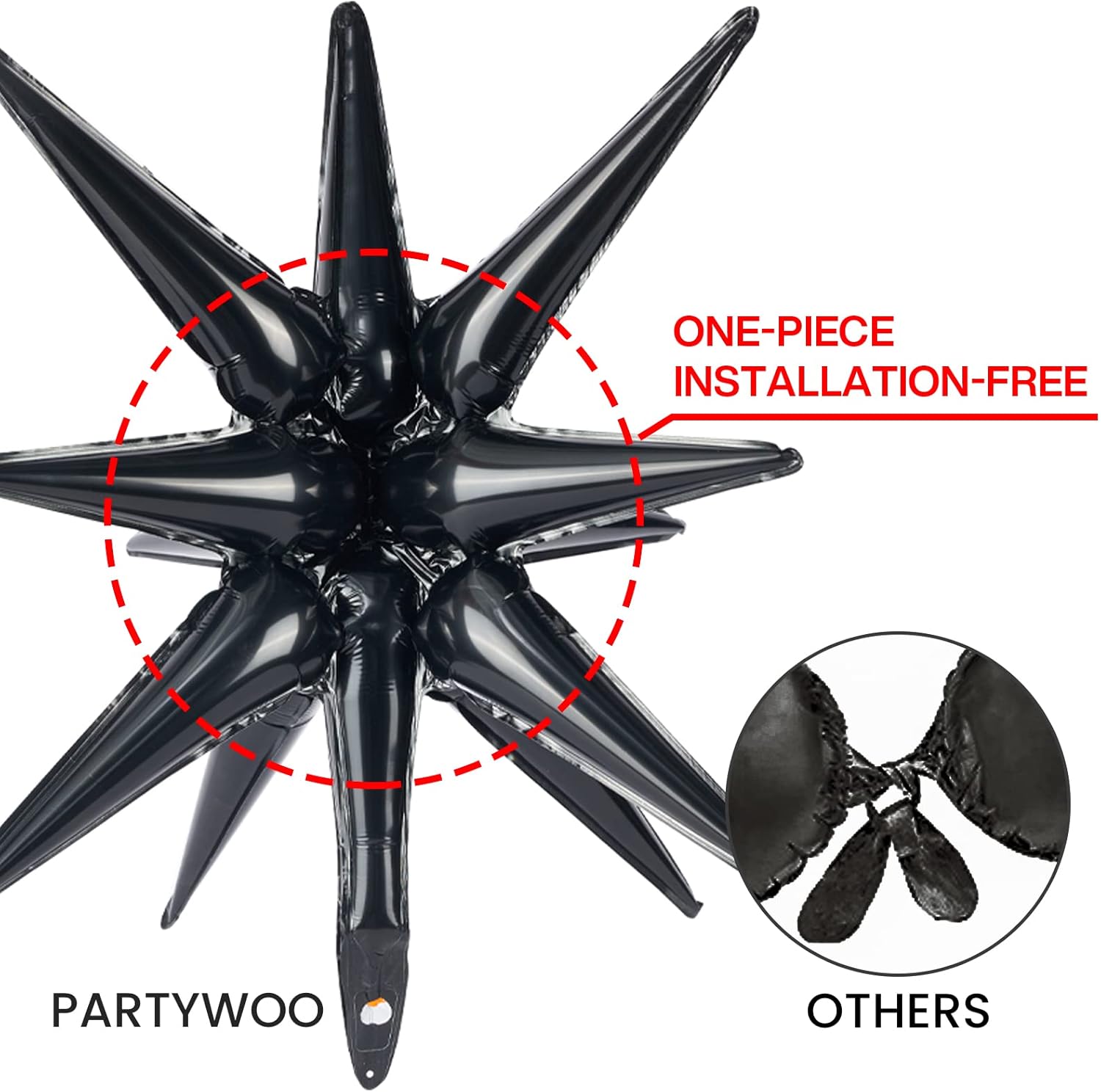 PartyWoo Black Star Foil Balloons - 6-Piece Set of 22-Inch Large Mylar Balloons for Space-Themed Celebrations