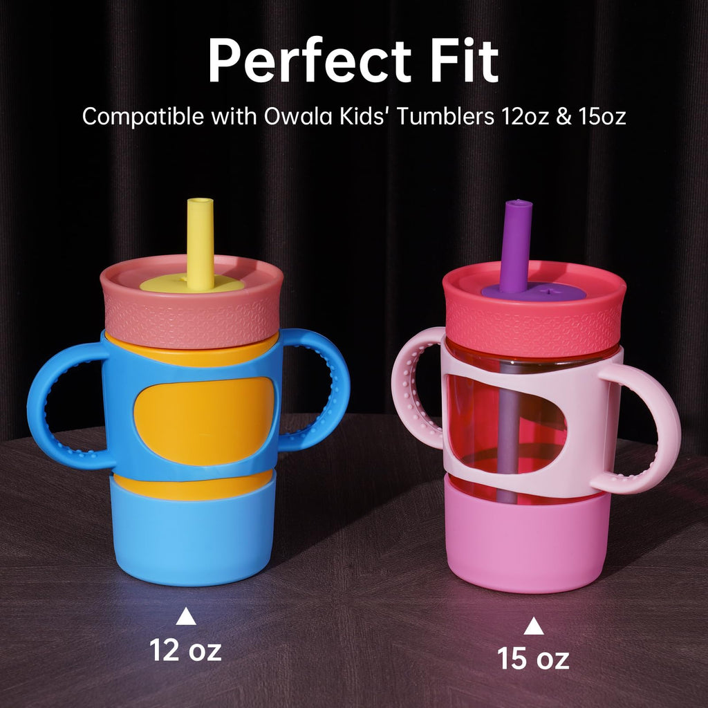 NiHome Silicone Double Handle & Boot for Owala Kids’ Tumbler 12oz 15oz, Easy to Install for Toddlers to Grip & Train, Shock-Absorbing Bottom Sleeve Drop Protection, Soft and Safe for Daily Use (Pink)