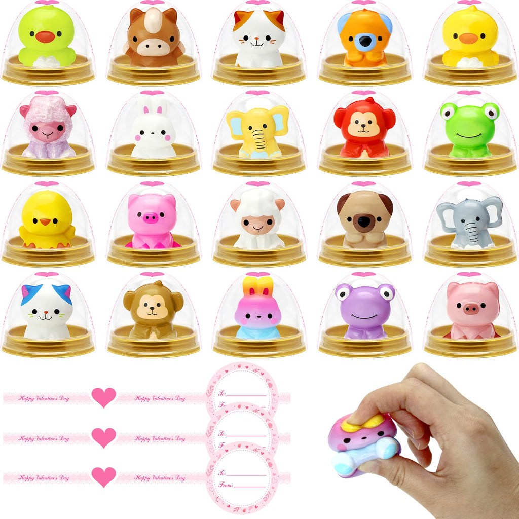 BCUEIDO 24 Pack Valentine's Day Gifts Cards with Animal Squishy, Valentine's Cards for Valentines Exchange, Prize Supplies, Valentines Party Favors