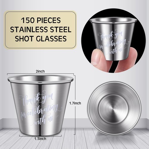 Pinkunn 150 Pcs Stainless Steel Shot Glasses Bulk Wedding Favors Set Funny Shot Glasses Metal Drinking Cups for valentines day Bachelor Bachelorette Birthday Engagement Xmas Parties