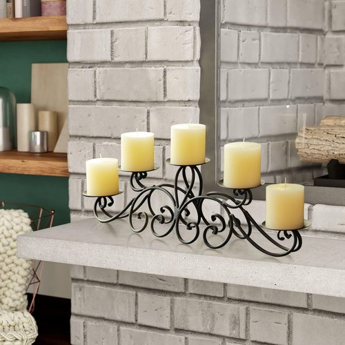 Adeco 5 Pillar Candle Holder - Elegant Black Candelabra with Antique Finish for Home Decor