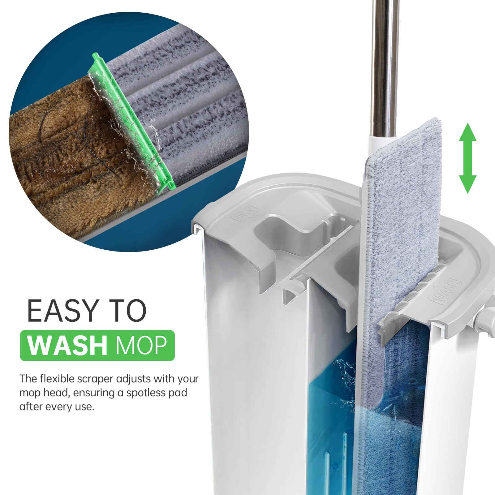 ZJSYJJ Mop and Bucket Set: 360° Flat Squeeze Mop with Long Handle & Wringer Bucket, 6 Washable Microfiber Pads for Kitchen, Bathroom, Wall Cleaning, Wet Dry Use, Lovely Gift for Women