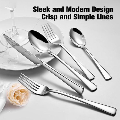 KINGSTONE 40-Piece Silverware Set for 8 | Forged 18/10 Stainless Steel Flatware - Dishwasher Safe, Mirror Finish