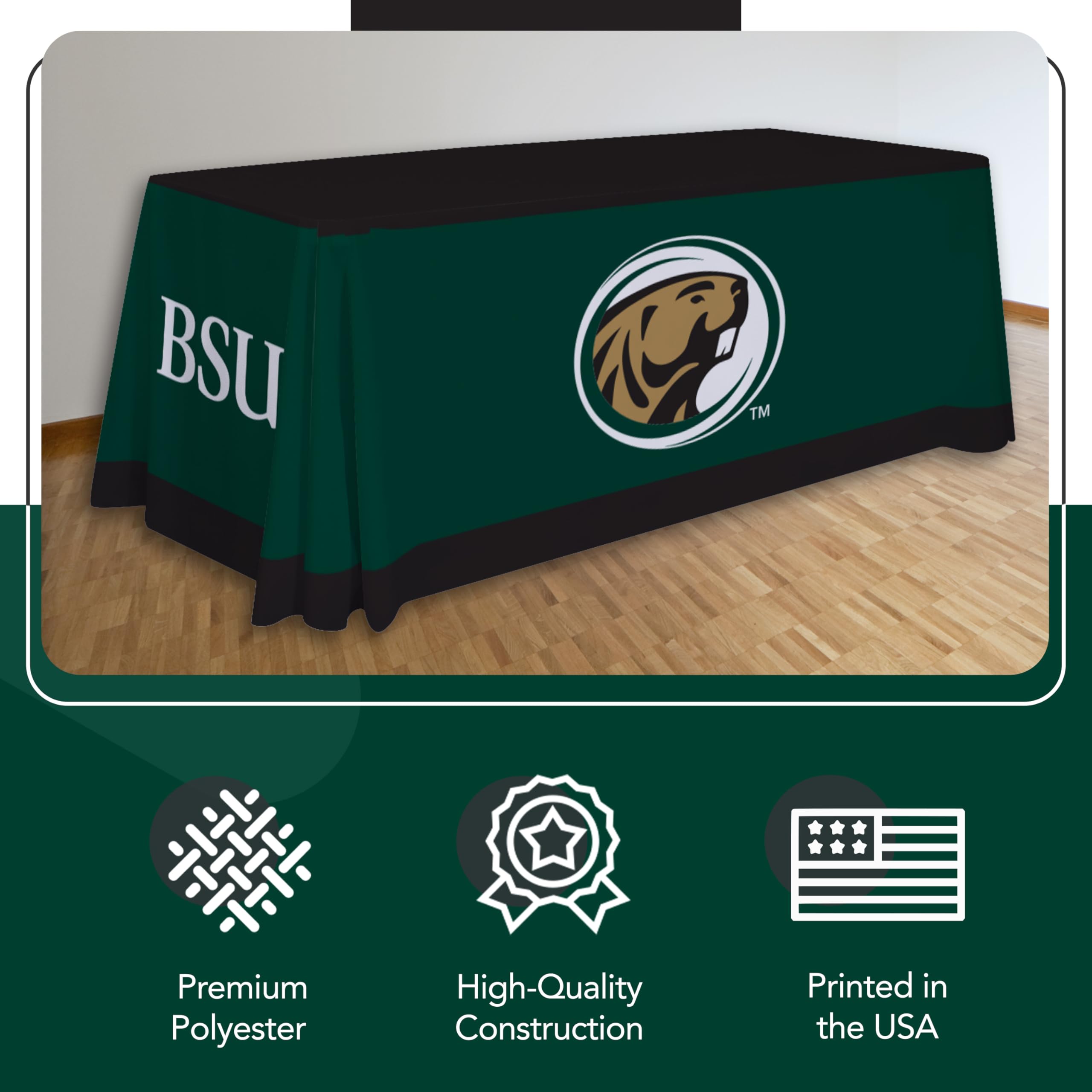 Victory Corps Bemidji State Beavers College Sports Printed Table Throw - NCAA Licensed - Polyester - School Tablecloth (Green, Black) (6' Draped)