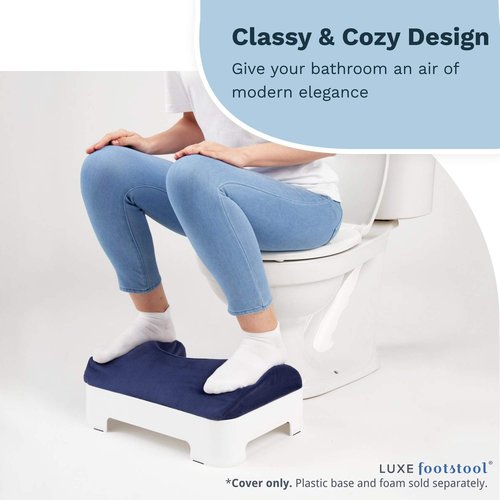 LUXE Velour Zip Cover for Luxe Comfort Soft & Ergonomic Toilet Footstool, Navy Blue, Water-Resistant (Cover Only)