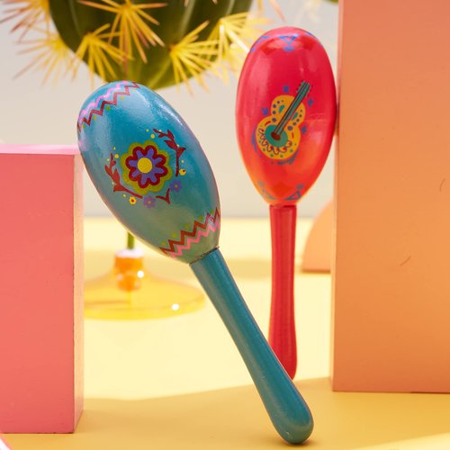 JOYIN 9 Pcs Fiesta Wooden Maracas 9 Designs Noisemaker for Cinco De Mayo Party Favors, Mexican Musical Fun, Carnivals, Taco Tuesday Event, Mexican Decorations, Luau Party