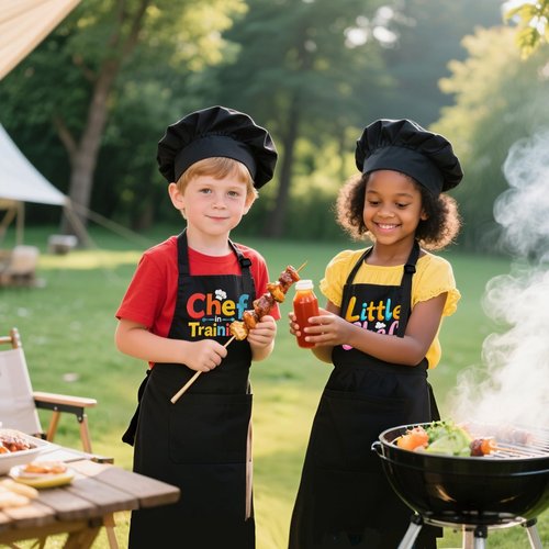 KAXAHHE Kids Chef Apron Hat Set - Adjustable Children's Cooking Apron with 2 Pockets, Black, for Boys Girls Age 3-8 (Chef in Training)