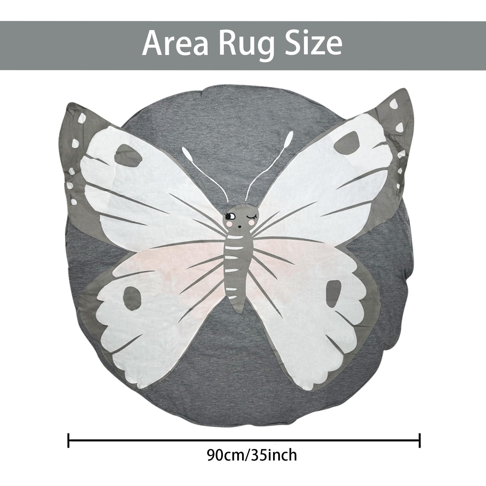 ABREEZE Butterfly Baby Round Play Pad Crawling Mat Blanket Tummy Time Mat Rug for Kids Children Toddlers Bedroom