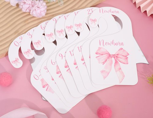 Bow Nursery Closet Dividers - Bow Baby Shower,Girl Closet Dividers,Baby Girl Closet Organizer with Bow,Newborn to 24 Months for Home Nursery (Pink)