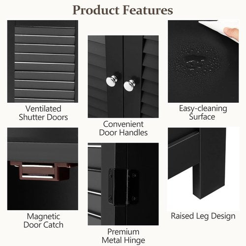 COSTWAY Bathroom Storage Cabinet, Wooden Side Storage Organizer with Louver Doors & Removable Shelf, Freestanding Floor Cabinet for Living Room, Kitchen, Entryway (Black)