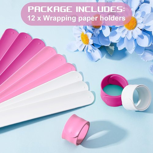 Charniol Wrapping Paper Roll Holder - 12-Piece Silicone Covered Metal Strips | 1 x 9 Inch Stabilizer in Rose Red, Pink, White