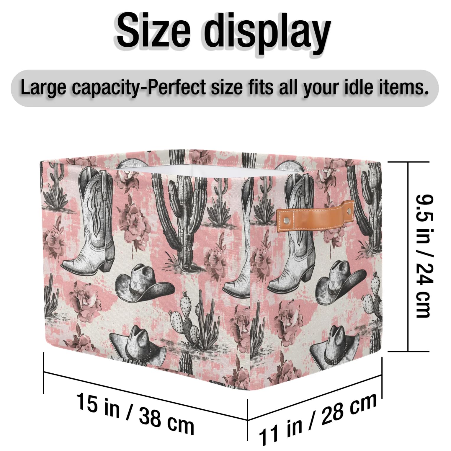 OMFUNS Western Cowboy Rectangle Storage Basket Cactus Foldable Storage Bin Cubes with Handles Large Organizer Bins Boxes Toy Closet Shelf Nursery Laundry Basket, 1 Pcs