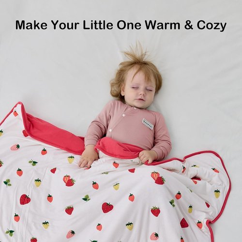 BubblePanda Bamboo Baby Blanket - Soft Neutral Crib Quilt for Boys & Girls | 30 x 40 Inch Strawberry Design