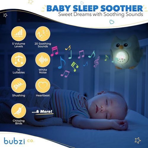 Bubzi Co Sound Machine, Portable Unicorn Soother & Night Light Projector, Comforting Electronic Infant Toddler Sleep Aid & Shush with White Noise