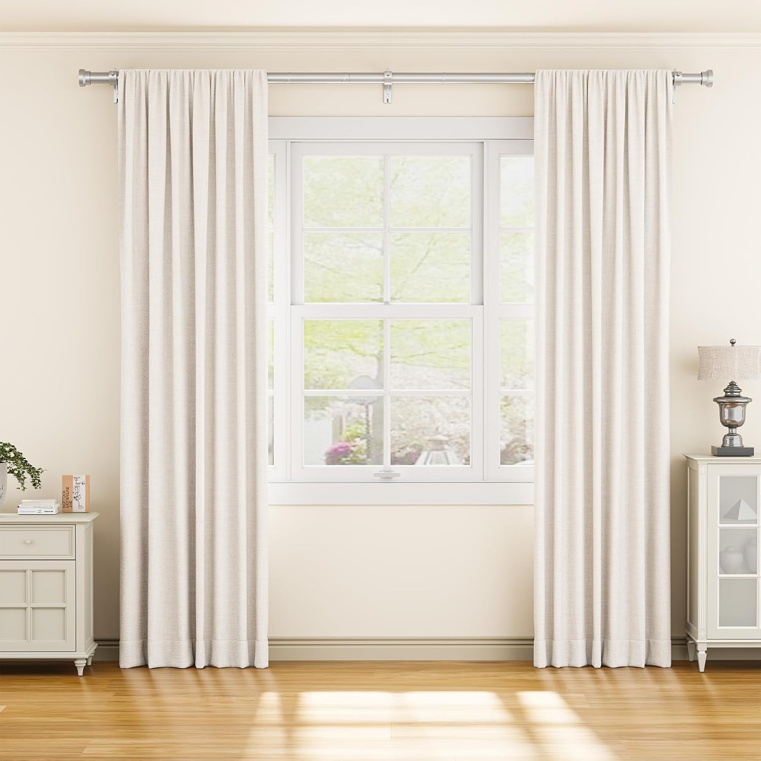 YaFex Adjustable Curtain Rods - Heavy Duty 1 Inch for Windows | 32-118 Inch, Modern Silver Design