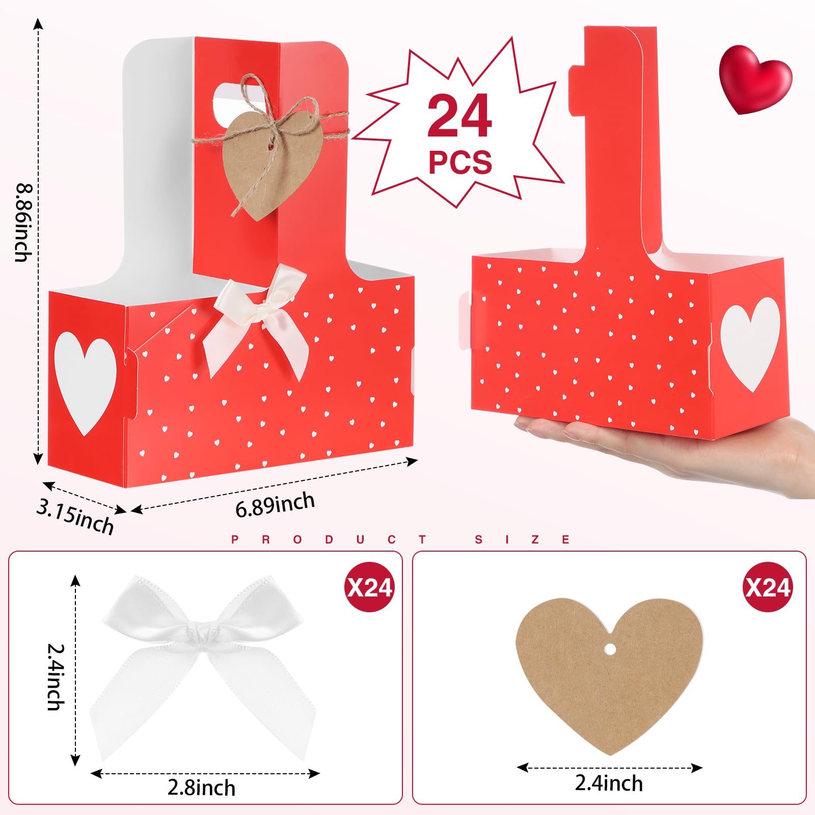 Tinlade 2 Cup Heart Disposable Drink Carrier with Handle Mother's Day Cup Holders Carrier Heart Wrap for Mother Day's Wedding Gift Drinks Coffee Food Delivery(24 Pack,Red)