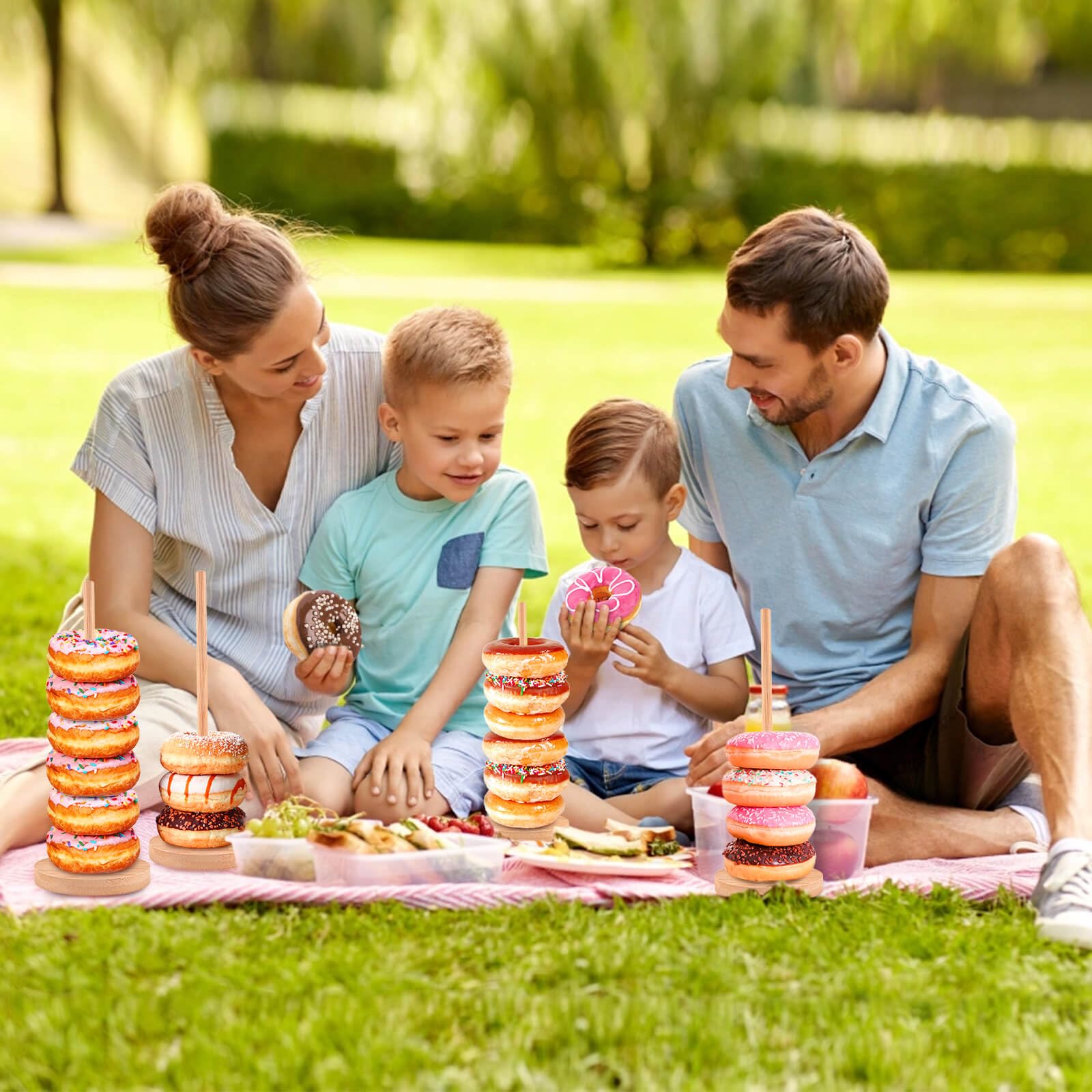 Farmhouse Donut Stand for Dessert Table 4 PCS, Donut Holder Stand, Bagel Holder Stand, Donut Display Stand for Party, Doughnut Tower Stand for Birthday, Wedding, Baby Shower Decoration