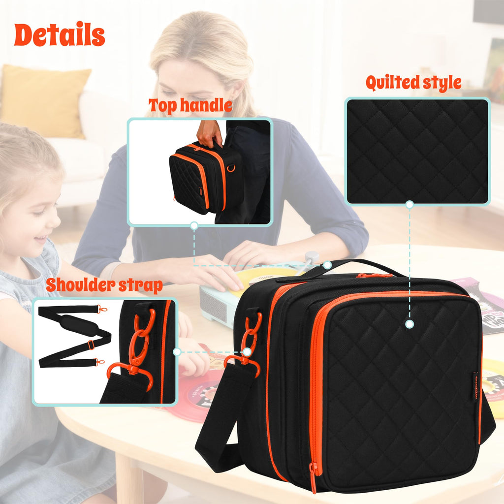 FURIMETY Records Toy Storage Bag Compatible with Fisher-Price Musical Toy Deluxe Rockin Record Player, Carrying Case with Accordion Album Pockets for kids record player, Black