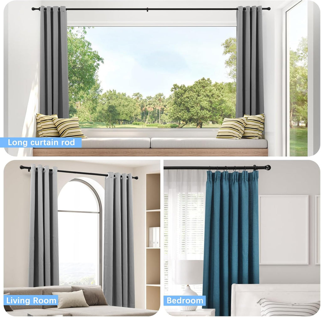 Skiennix Adjustable Curtain Rods for Windows 16 to 92 Inches - Max Length 104 Inches, Black Finish