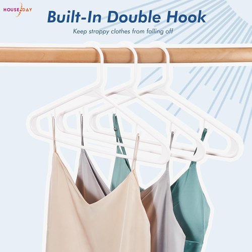HOUSE DAY White Plastic Hangers - Space-Saving Non-Slip Coat Hangers | 16 Pack for Shirts, Coats, and Pants