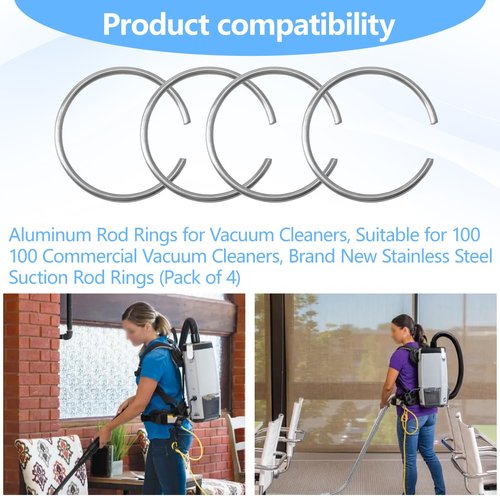 Commercial Vacuum Cleaner Aluminum Wand Ring for ProTeam Vacuums, Compatible with Cirrus CR9100/CR67C/CR77C & ProGrade P8000/P8500/P9000 Series - Durable Compression Rings 4-Pack