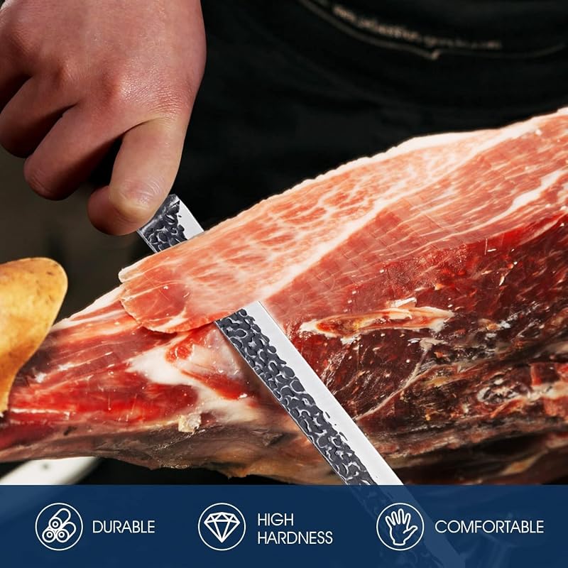 Huusk Japan 11.5 Inch Hand Forged Carving Knife — Black Handle, 58-60 HRC Brisket, Meat Slicing