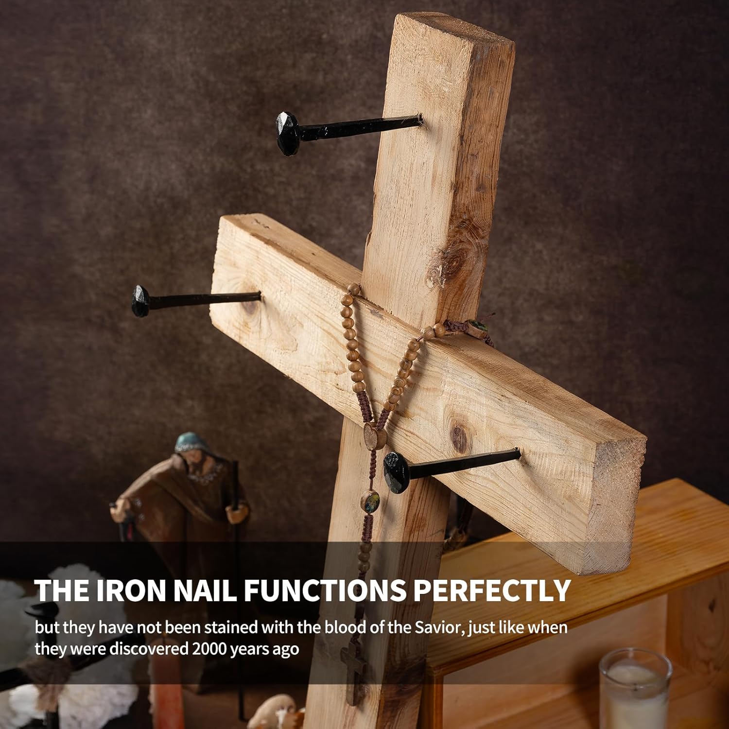 Skiennix Hand Forged Nails - Jesus Cross Wrought Iron Decorative Nails | Natural Grey Finish (3 Pcs)