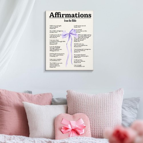 DSHFG Coquette Bible Verses Wall Art - Framed Christian Canvas Decor with Purple Bow | 14x11 Inch