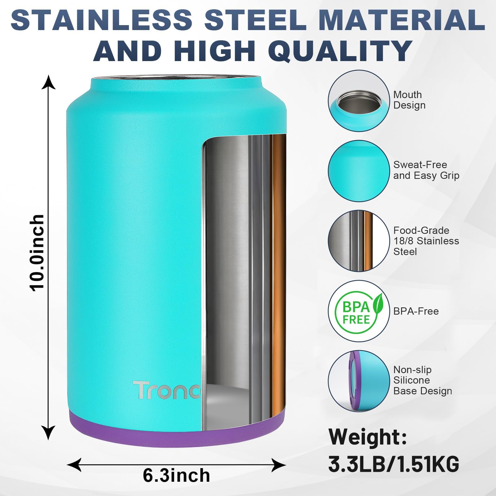 Tronco 1 Gallon Water Bottle, 128 oz Large Stainless Steel Triple Wall Vacuum Insulated Water Jug with Straw Lid and Spout, Keep Cold 48 Hrs, Top Handle, Leak Proof, Wide Mouth, Sweat Proof, BPA Free