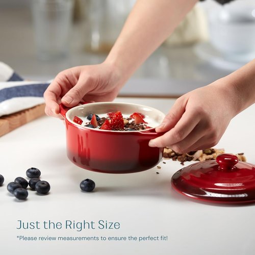 Kook Mini Cocotte Set - Individual Baking Ramekins with Lids | Oven & Microwave Safe, 12 oz, Set of 4 (Crimson Ombre)
