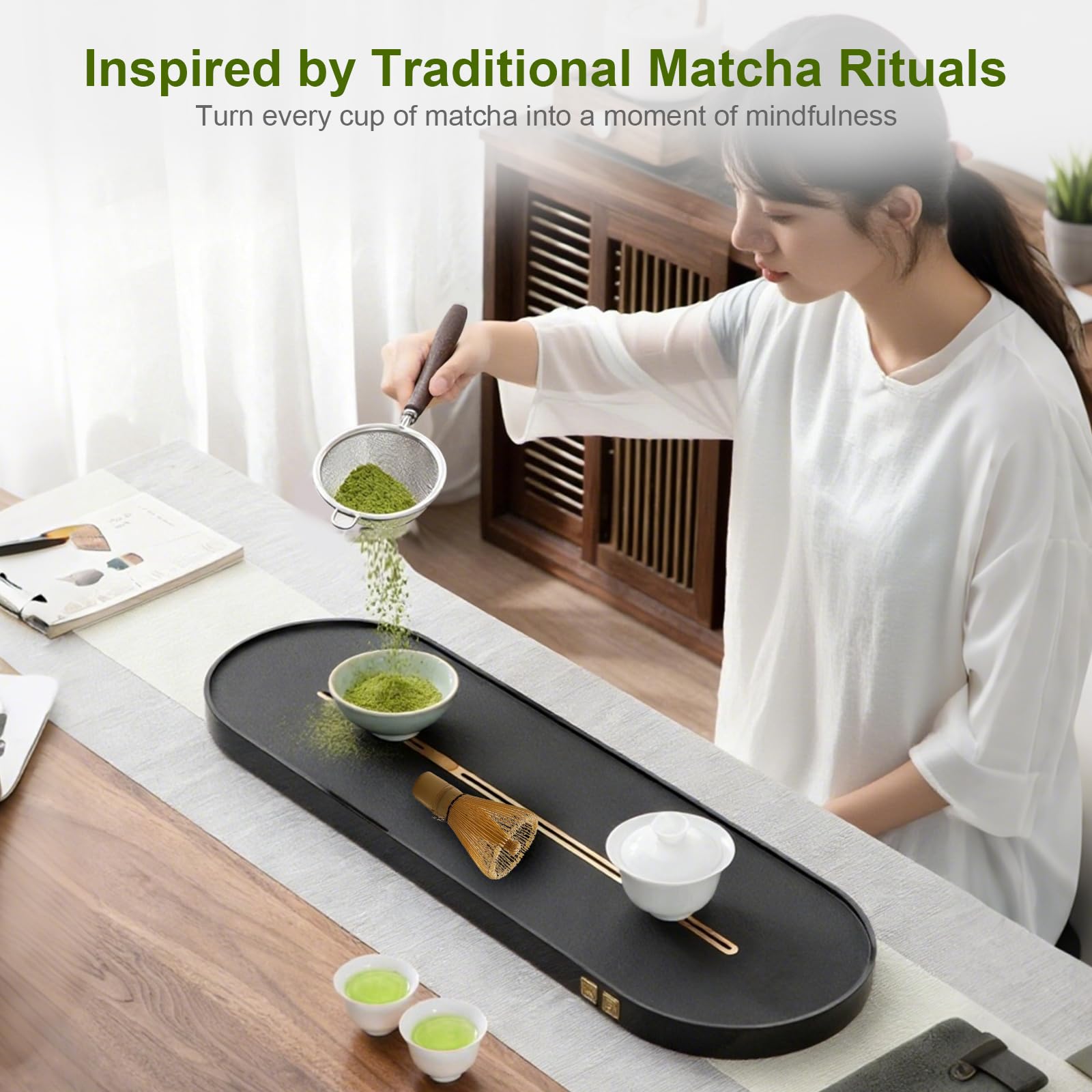 Suhfuib Matcha Sifter - Precision 30-Mesh Stainless Steel Fine Powder Strainer, Wooden Handle, 3-Inch Small Metal Sieve for Tea Ceremony & Cocoa, Hand Wash Recommended