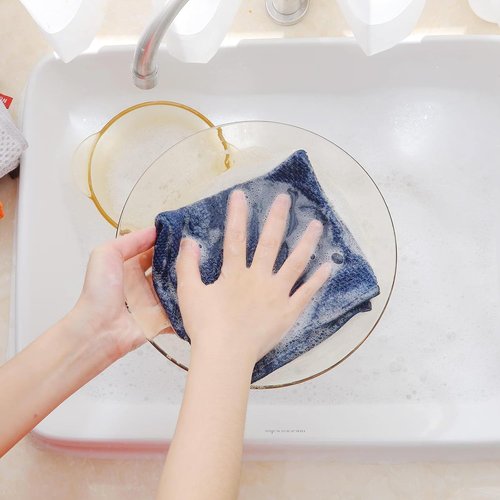 Homaxy 100% Cotton Waffle Weave Dish Cloths - Ultra Soft & Absorbent Kitchen Towels | 12x12 Inches, 8-Pack, Navy Blue