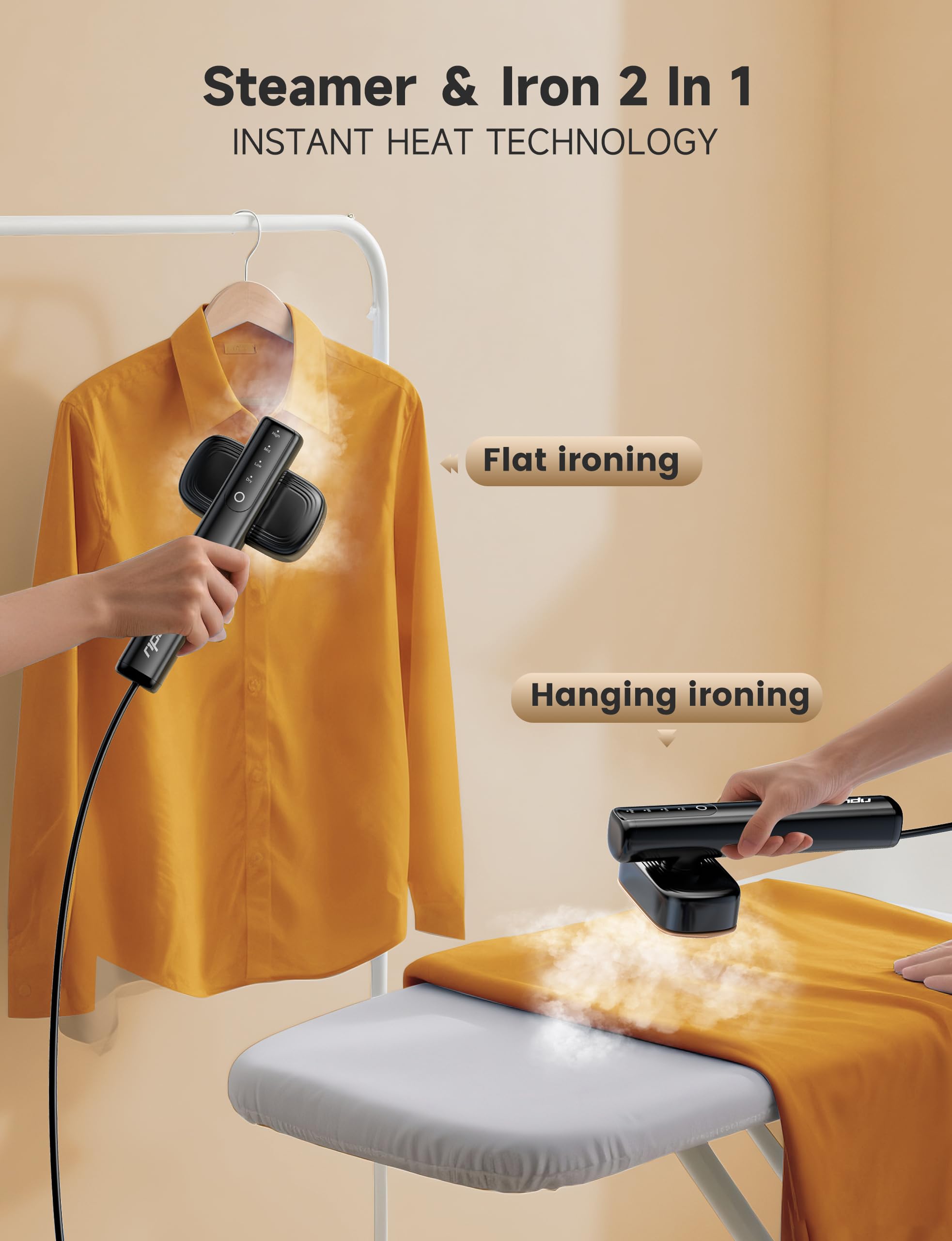 Sundu Steamer for Clothes,1200W Powerful Portable Steamer Iron,15s Fast Heat-up,100ml Tank,20 Min Continuous Steam, Wrinkle Remover for Travel, Home, Office(Serene Black)