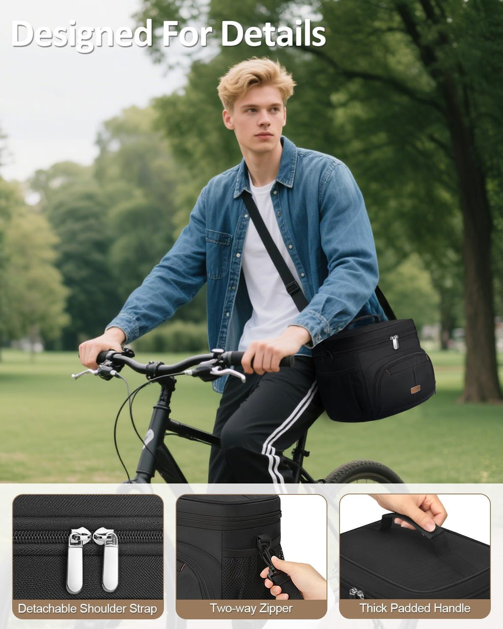 Pritent Insulated Lunch Box - Leakproof Cooler Bag with Removable Strap | Black, 12L Size