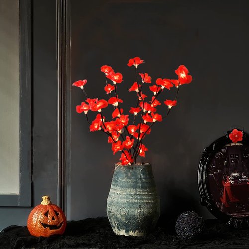 2 Pack Led Red Plum Bossom Branch Light Battery Operated Lighted Branch Artificial Lamei Floral Little Twig Light 30 Inch 20 LED for Home Vase Decoration (Red)